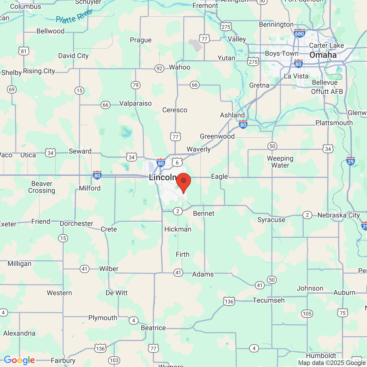 Google map image of our location in 8560 Foxtail Dr Lincoln, NE